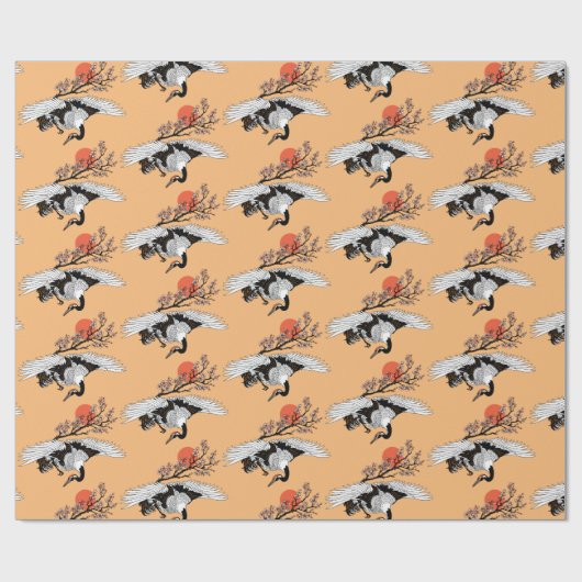 Kranvogel und blühende Sakura Geschenkpapier (Flach)