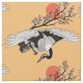 Kranvogel und blühende Sakura Stoff (Nahaufnahme)