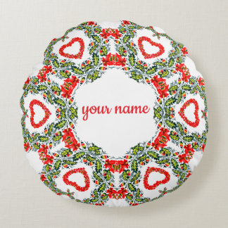 Kranz aus Blumen und Herzen Rundes Kissen