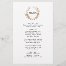 Kranz aus goldenem Blattwerk. Hochzeitsmenü