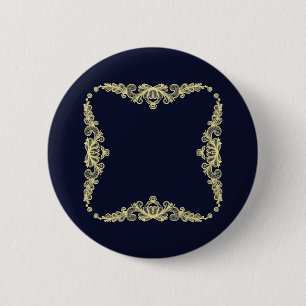 Kranz aus goldenen Blumen auf Marineblau Button