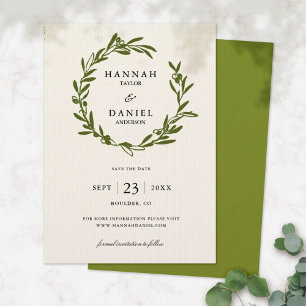 Kranz aus Olivenzweigen Save-the-Date-Karte   Elfe Save The Date