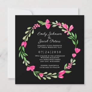 Kranz aus rosa Blumen, elegante florale Hochzeit S Ankündigung