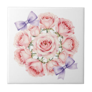 Kranz aus rosa Rosen Aquarell-Blumen Fliese
