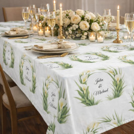 Kranz aus weißen Calla-Lilien Hochzeitsdekoration Tischdecke