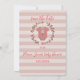 Kranz Baby Shower Save the Date in Rosa Streifen Einladung