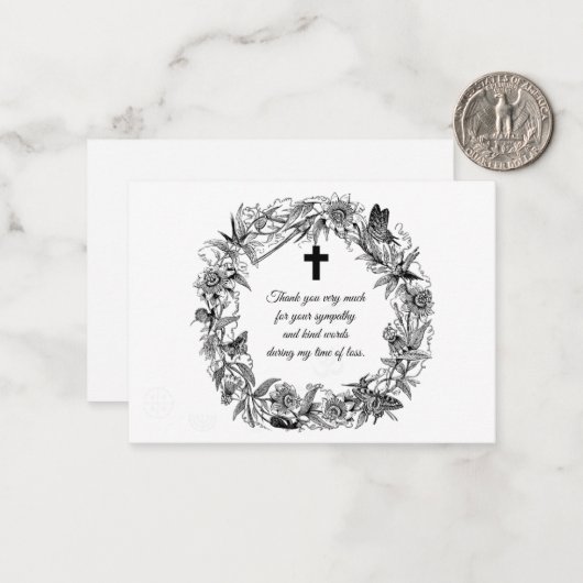 Kranz-Blume Rahmen nach Beerdigung Danke Karten (Vorderseite/Rückseite Beispiel)