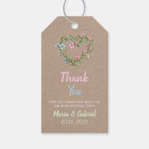 Kranz Blumenherz. Stilvolle Hochzeit Danke Gif Geschenkanhänger