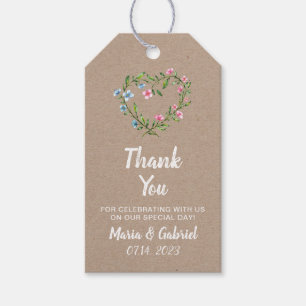 Kranz Blumenherz. Stilvolle Hochzeit Vielen Dank Geschenkanhänger