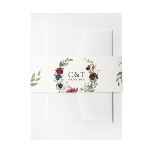 Kranz Burgunder-Blumenstrauß-| Einladungsbanderole (Vorderseite Beispiel)