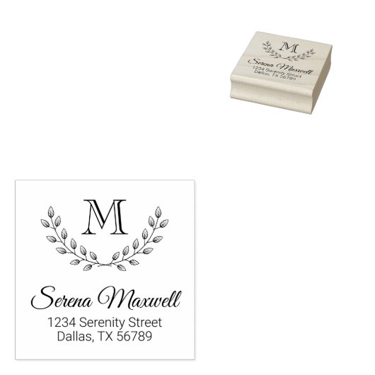 Kranz der Blätter, Monogramm der Zweigstelle 2 Gummistempel (Stempel)