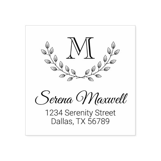 Kranz der Blätter, Monogramm der Zweigstelle 2 Gummistempel (Prägung)