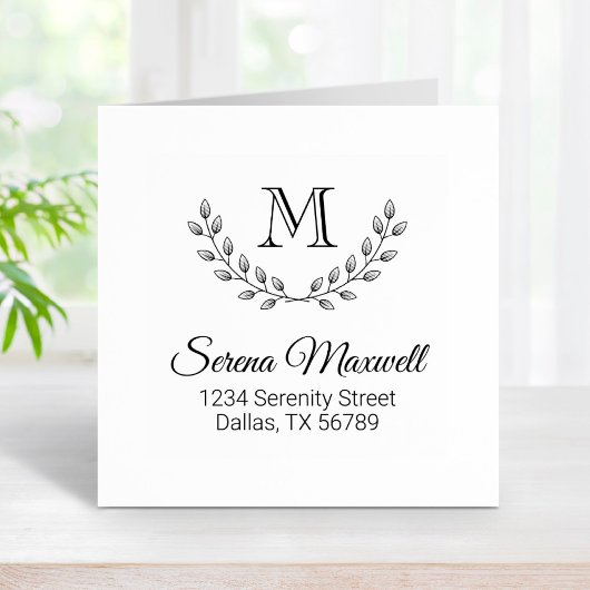 Kranz der Blätter, Monogramm der Zweigstelle 2 Gummistempel