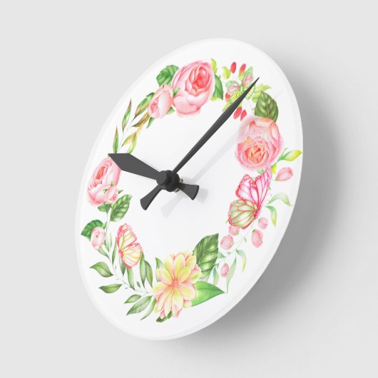 Kranz der botanischen Blume Runde Wanduhr (Winkel)