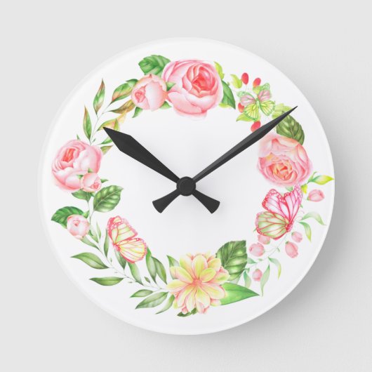Kranz der botanischen Blume Runde Wanduhr (Vorderseite)