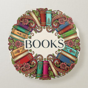 Kranz der Bücher Bücherliebhaber Schriftsteller Bi Rundes Kissen