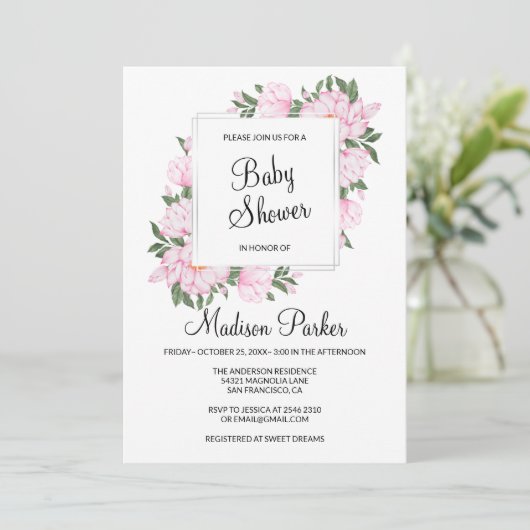 Kranz der rosa Blume Einladung (Stehend Vorderseite)