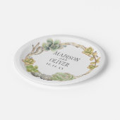 Kranz der Wedding Succulents, der Zweige und der Pappteller (Schrägansicht)