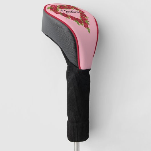 Kranz eleganter Rote Rosen in Herzform rosa Golf Headcover (angewinkelt)