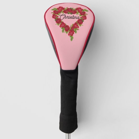 Kranz eleganter Rote Rosen in Herzform rosa Golf Headcover (Vorderseite)