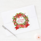 Kranz: Frohe Weihnachten und ein glückliches neues Quadratischer Aufkleber