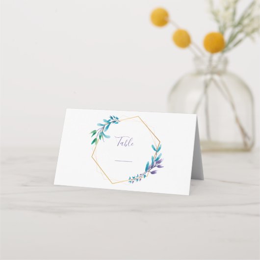 Kranz geometrischer Blume. Grüne SkriptTischnummer Platzkarte (Vorderseite)