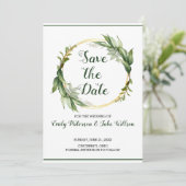 Kranz grüner Blätter Save The Date (Stehend Vorderseite)