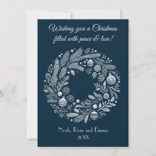 Kranz im altmodischen Stil, in Blau und Grau Feiertagskarte