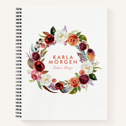 Kranz im Boho-Stil mit bunten Blume Notizblock (Vorderseite)