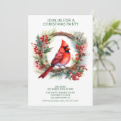 Kranz-Kardinal mit Party für grünen Schriftart Einladung (Stehend Vorderseite)