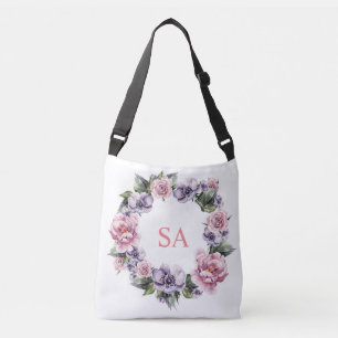 Kranz Lila Blume Mit Monogramm Tote Beutel Tragetaschen Mit Langen Trägern