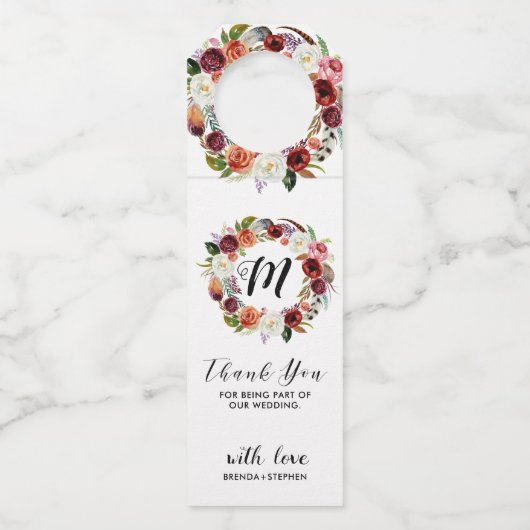 Kranz lila und weißer Blume - Vielen Dank Flaschenanhänger (Vorderseite)