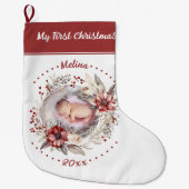 Kranz mit Baby's First Christmas Foto Großer Weihnachtsstrumpf (Vorderseite)