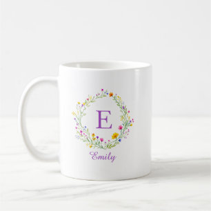 Kranz mit individuellen Wildblumen Monogramm Name Kaffeetasse