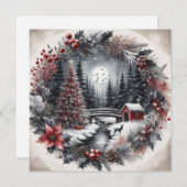 Kranz mit LandschaftFlache Feiertagskarte (Vorne/Hinten)