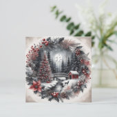 Kranz mit Landschaftsbild Flache Feiertagskarte (Stehend Vorderseite)