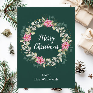 Kranz mit rosa Weihnachtssternen Frohe Weihnachten