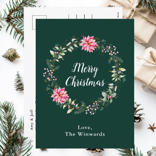 Kranz mit roten Weihnachtssternen Frohe Weihnachte Feiertagspostkarte