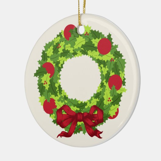 Kranz mit roter Bogen-Weihnachtsverzierung Keramik Ornament (Links)