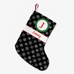 Kranz Monogramm Dein Name Schwarz & Weiß Schneeflo Kleiner Weihnachtsstrumpf