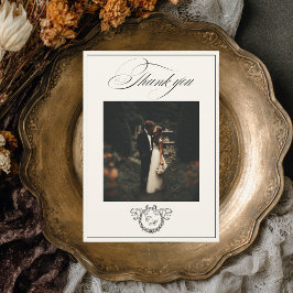 Kranz-Monogramm Elegante Kalligrafie-Hochzeit Dankeskarte