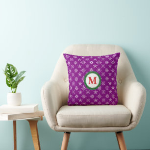 Kranz Monogramm Weiße Schneeflocken Lila Hintergru Kissen