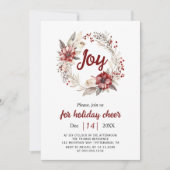 Kranz, rote Blume, Beeren Weihnachten Party Einladung (Vorderseite)