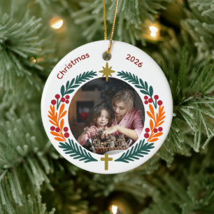 Kranz Stern und Kreuz Christlich Maßgeschneidertes Keramik Ornament