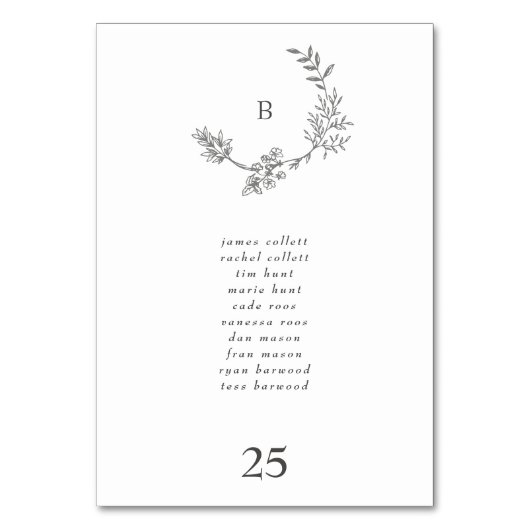 Kranz Traditionelle Kräne Minimal-Monogramm Tischnummer (Rückseite)