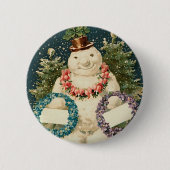 Kranz verzierte Schneemann Button (Vorderseite)