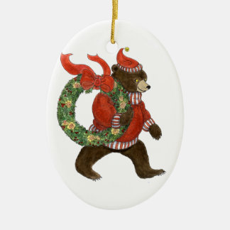 Kranz-Verzierung des Braunbären Weihnachts Keramikornament