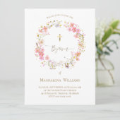 Kranz von Blume | Taufeinladung Einladung (Stehend Vorderseite)