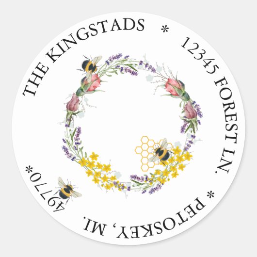 Kranz von Blume und Bienen Runder Aufkleber (Vorderseite)