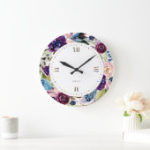 Kranz von Boho Blume & Federn Große Wanduhr (Zuhause)